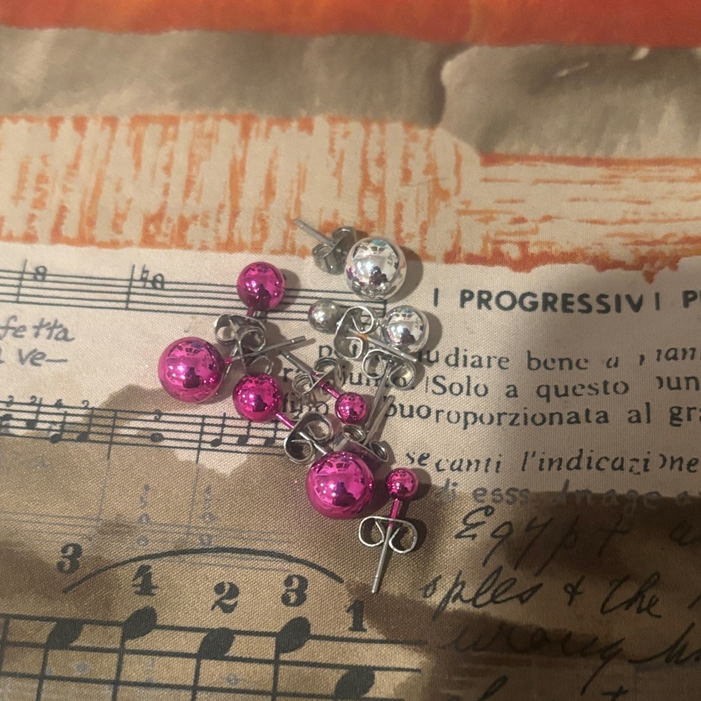 Pink and Silver Stud Earrings Set